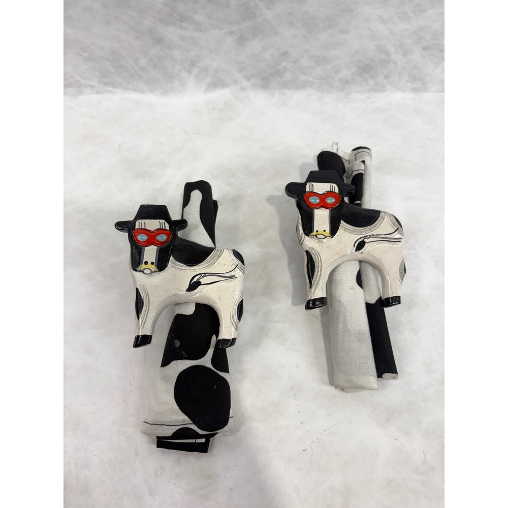 Vintage Masked Cow Wooden Napkin Rings and Cow Print Cloth Napkins Set of 2